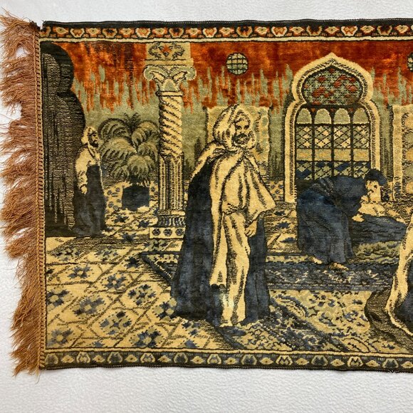 VINTAGE Tapestry Wall Hanging Arabian Nights Middle East Village Fringe - Picture 3 of 12
